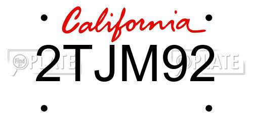 2TJM92 California License Plate