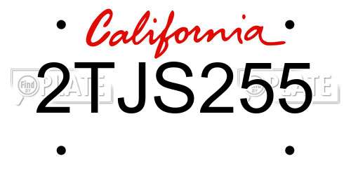 2TJS255 California License Plate