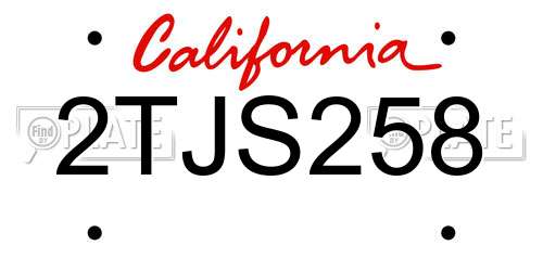 2TJS258 California License Plate