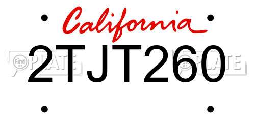 2TJT260 California License Plate