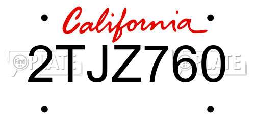 2TJZ760 California License Plate