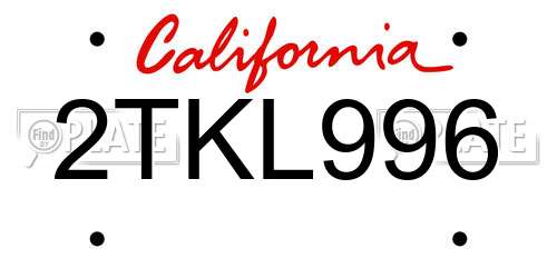 2TKL996 California License Plate