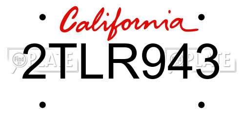 2TLR943 California License Plate