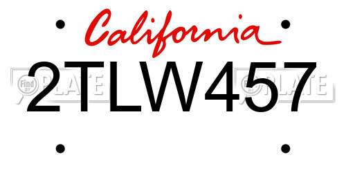 2TLW457 California License Plate