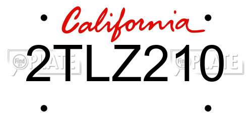 2TLZ210 California License Plate
