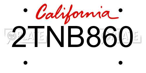 2TNB860 California License Plate