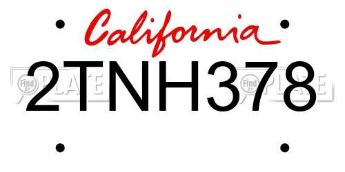 2TNH378 California License Plate
