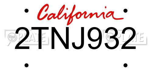 2TNJ932 California License Plate