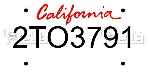 2TO3791 California License Plate