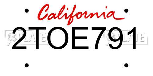 2TOE791 California License Plate