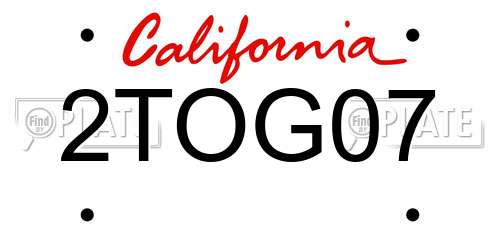 2TOG07 California License Plate