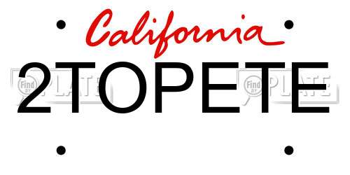 2TOPETE California License Plate