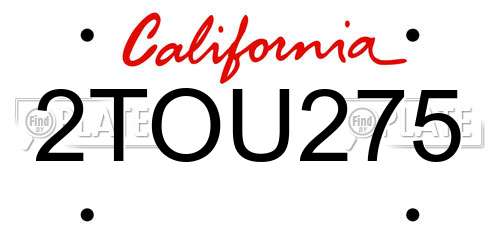 2TOU275 California License Plate