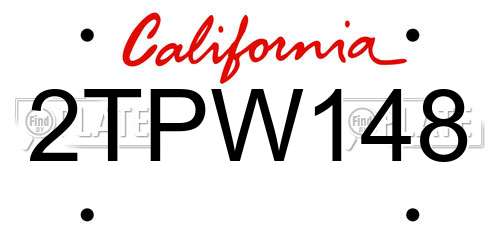 2TPW148 California License Plate