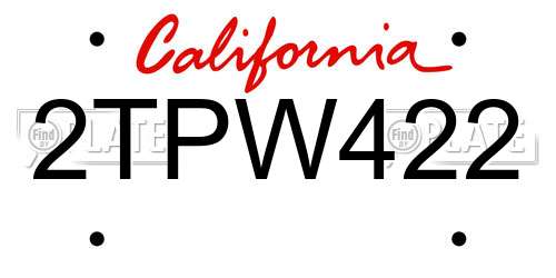 2TPW422 California License Plate