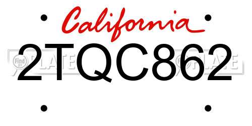 2TQC862 California License Plate