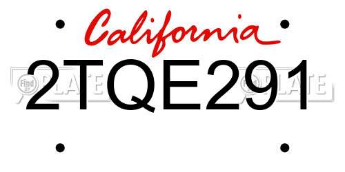 2TQE291 California License Plate