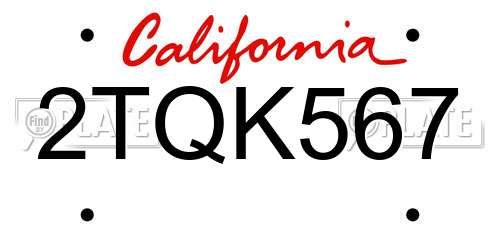2TQK567 California License Plate