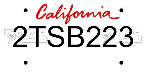 2TSB223 California License Plate