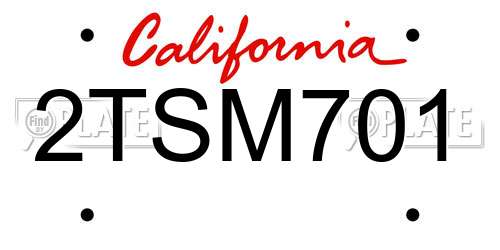 2TSM701 California License Plate
