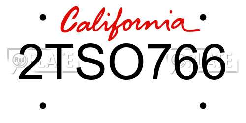 2TSO766 California License Plate