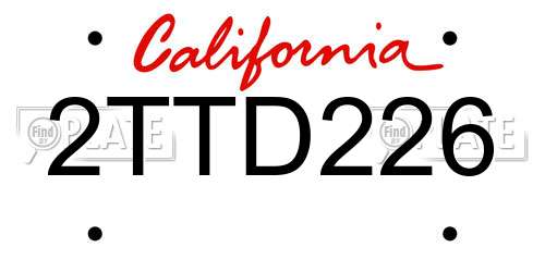 2TTD226 California License Plate