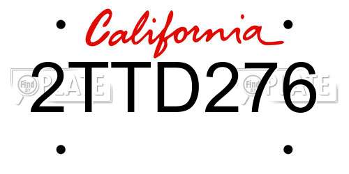 2TTD276 California License Plate