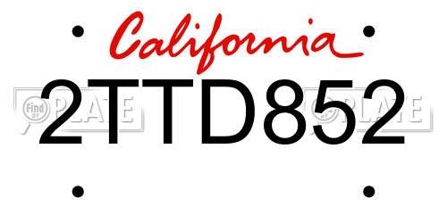 2TTD852 California License Plate
