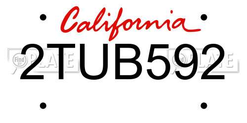 2TUB592 California License Plate
