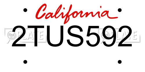 2TUS592 California License Plate
