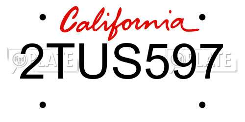2TUS597 California License Plate