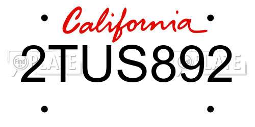 2TUS892 California License Plate