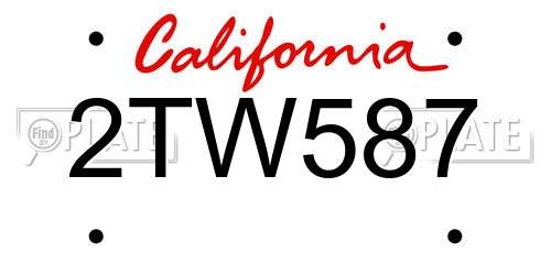 2TW587 California License Plate