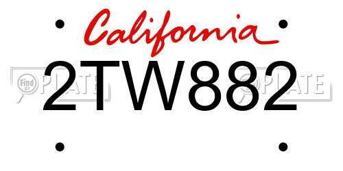 2TW882 California License Plate