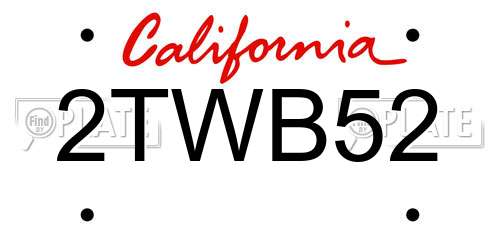 2TWB52 California License Plate