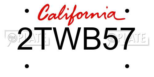 2TWB57 California License Plate