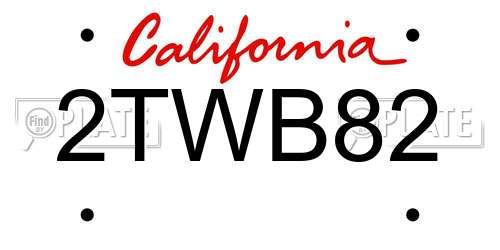 2TWB82 California License Plate