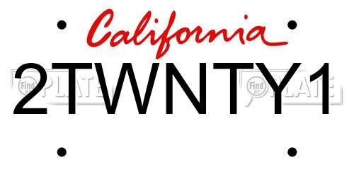 2TWNTY1 California License Plate
