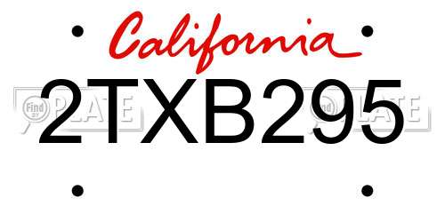 2TXB295 California License Plate