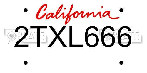 2TXL666 California License Plate