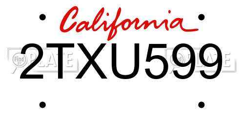 2TXU599 California License Plate