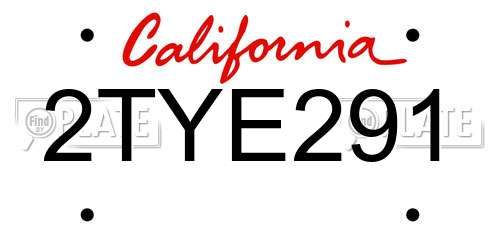 2TYE291 California License Plate