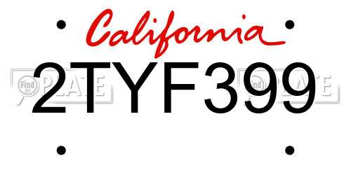 2TYF399 California License Plate