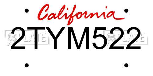 2TYM522 California License Plate