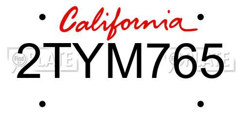 2TYM765 California License Plate