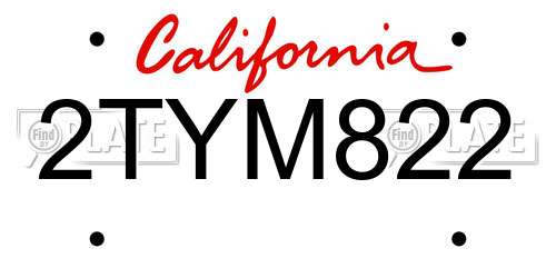 2TYM822 California License Plate