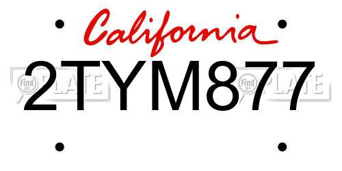 2TYM877 California License Plate
