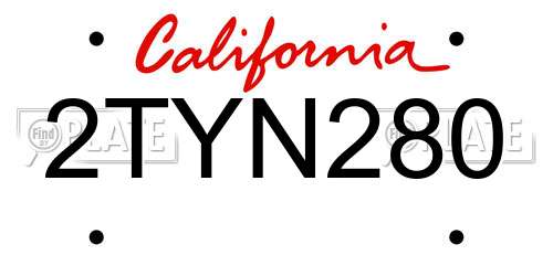 2TYN280 California License Plate
