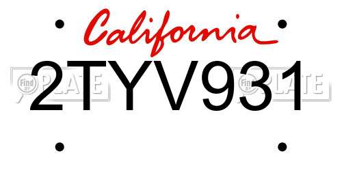 2TYV931 California License Plate