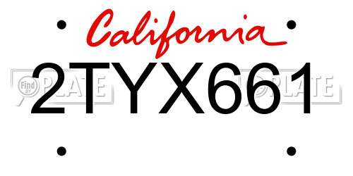 2TYX661 California License Plate